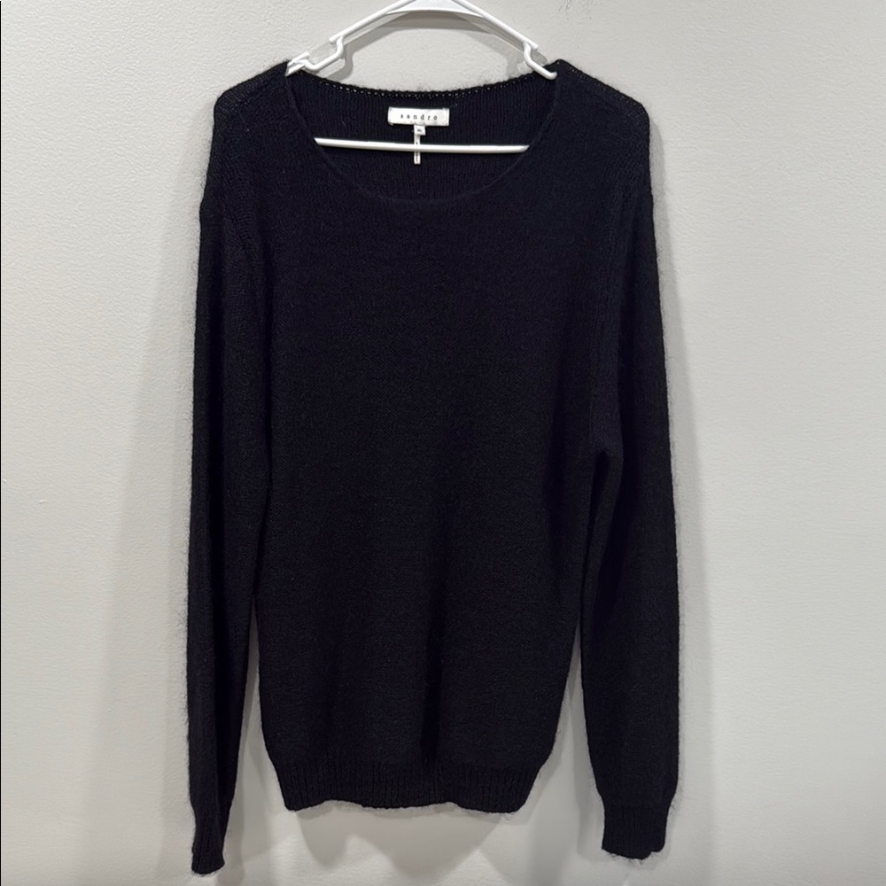 Sandro Black Crew Neck Sweater Timeless Knit Design Size XL EUC
